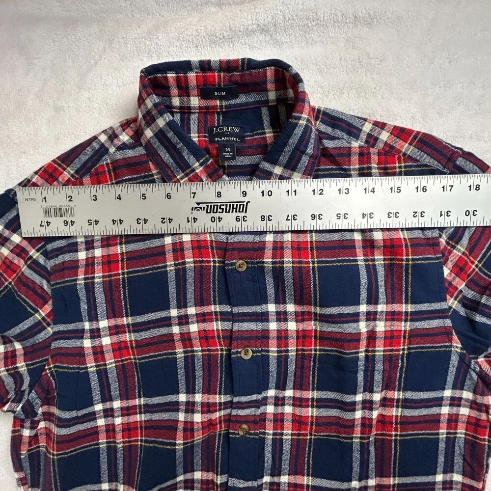 J.Crew Mens Slim Fit Flannel Shirt Medium Red Plaid Long Sleeve Button Up NWOT